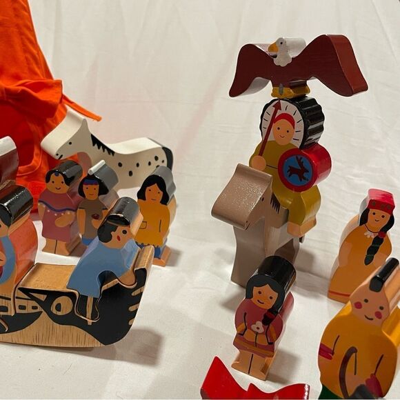 Hand painted indigenous American scene with Animals canoe teepee Buffalo eagle - Picture 13 of 16